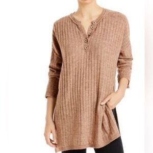 Free People Intimately Around The Clock Sweater‎ Tunic L Tan Slouchy Neutral NEW